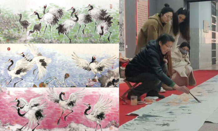 The Nanjinger - 38 Metre Long Painting of 101 Red-Crowned Cranes Debuts in Yancheng
